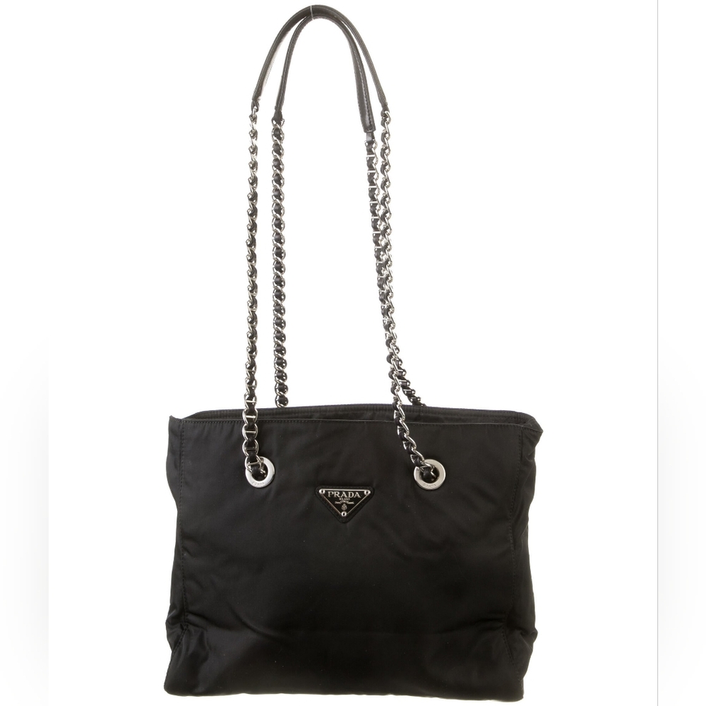 EUC Prada Milano Tessuto Catena Black Shoulder Purse w/ Chain Strap One Size
